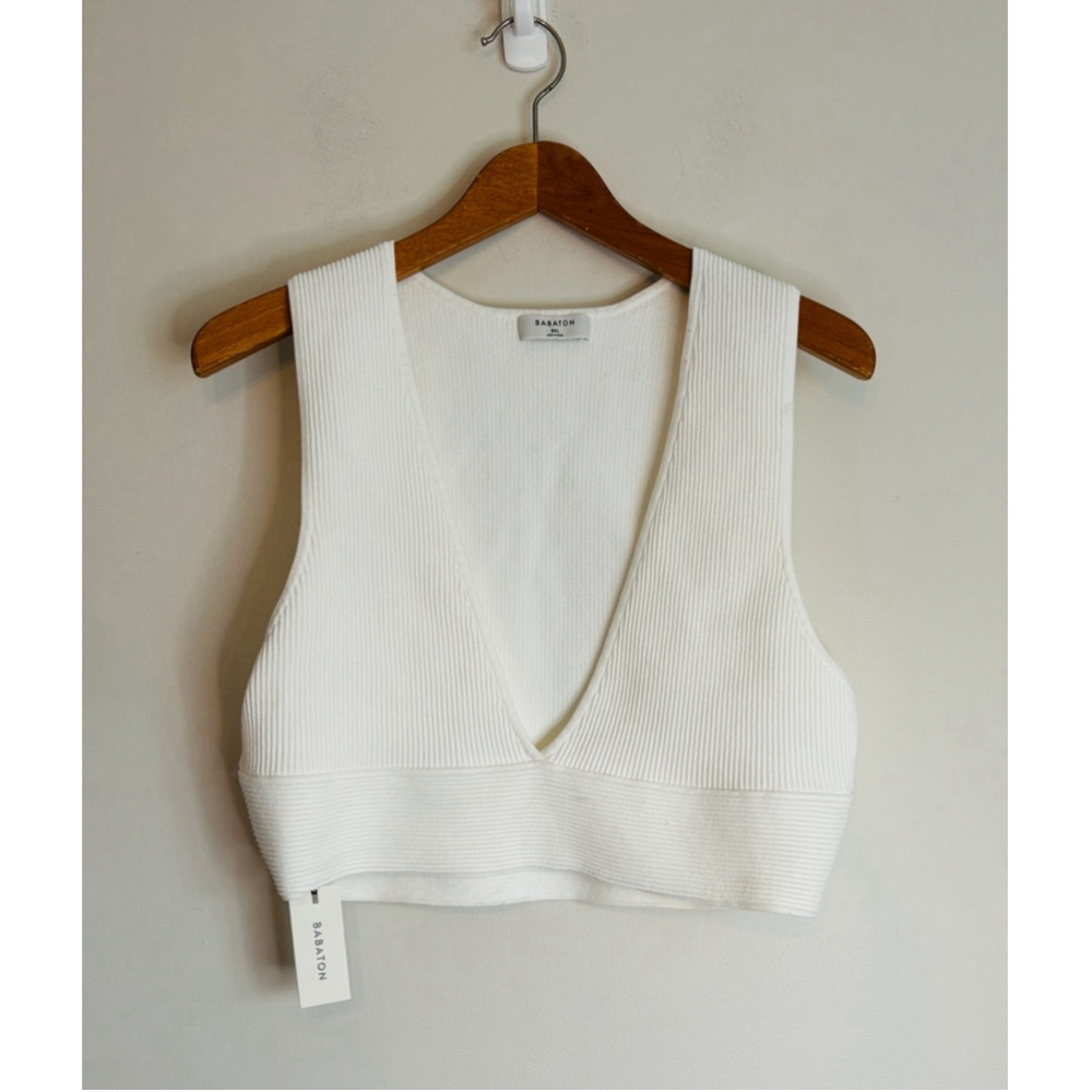 Aritzia Babaton Carlotta White Ribbed Plunge Tank Top Wonen's Size 2XL - Picture 2 of 9